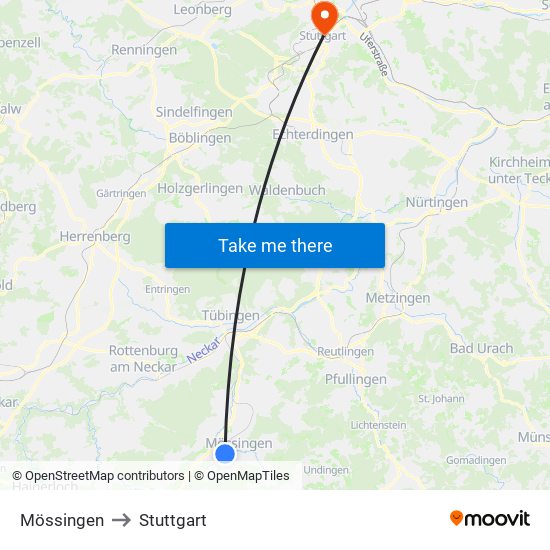 Mössingen to Stuttgart map