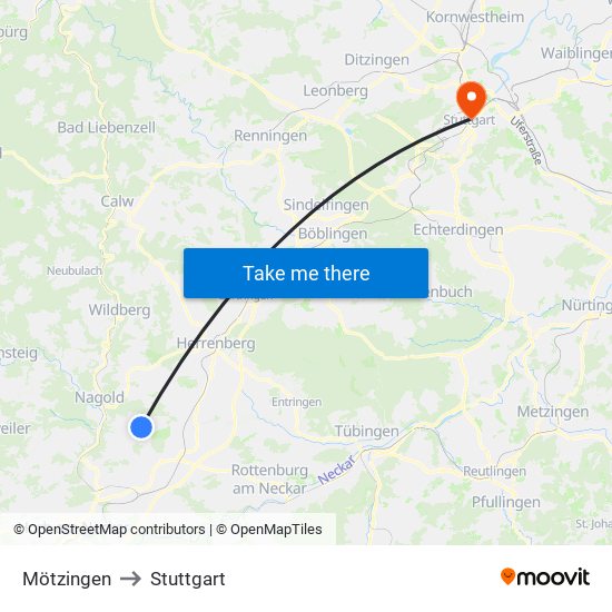 Mötzingen to Stuttgart map