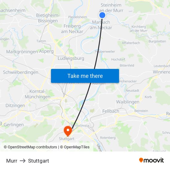Murr to Stuttgart map