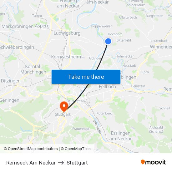 Remseck Am Neckar to Stuttgart map