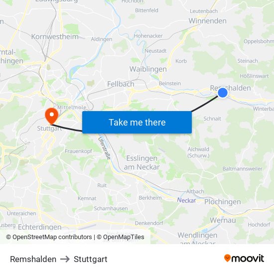 Remshalden to Stuttgart map