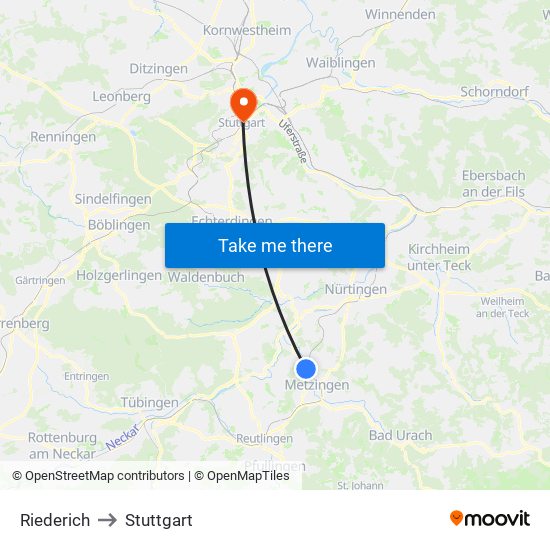 Riederich to Stuttgart map
