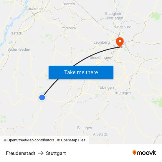 Freudenstadt to Stuttgart map