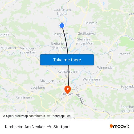 Kirchheim Am Neckar to Stuttgart map