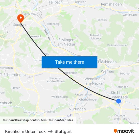 Kirchheim Unter Teck to Stuttgart map