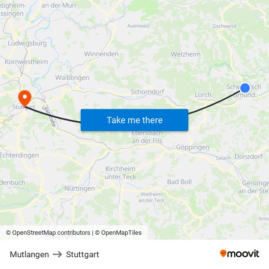 Mutlangen to Stuttgart map