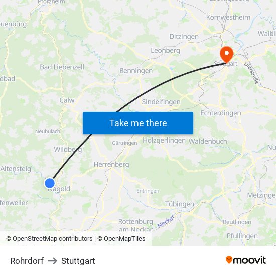Rohrdorf to Stuttgart map