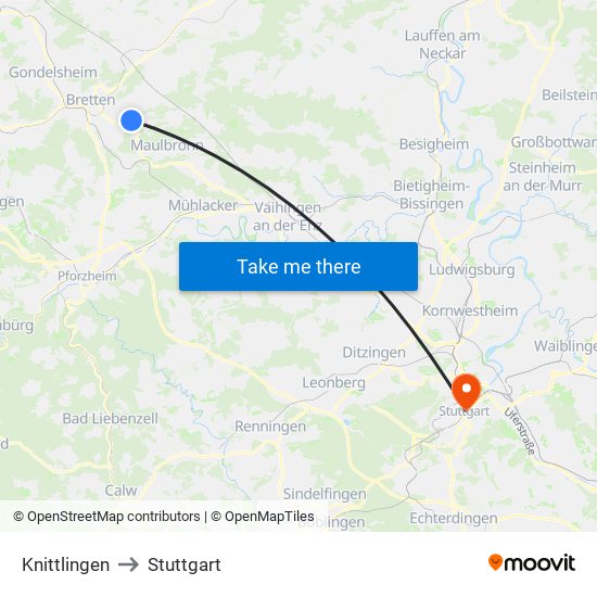 Knittlingen to Stuttgart map