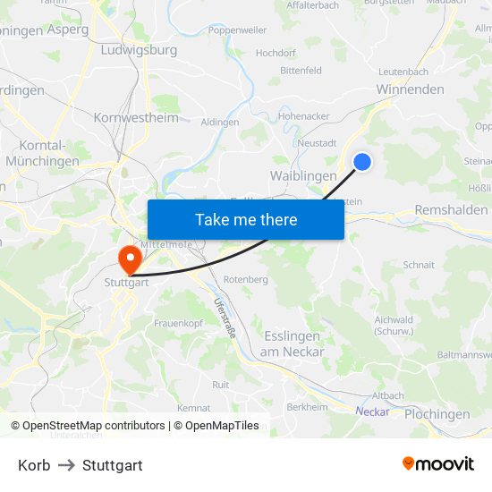 Korb to Stuttgart map