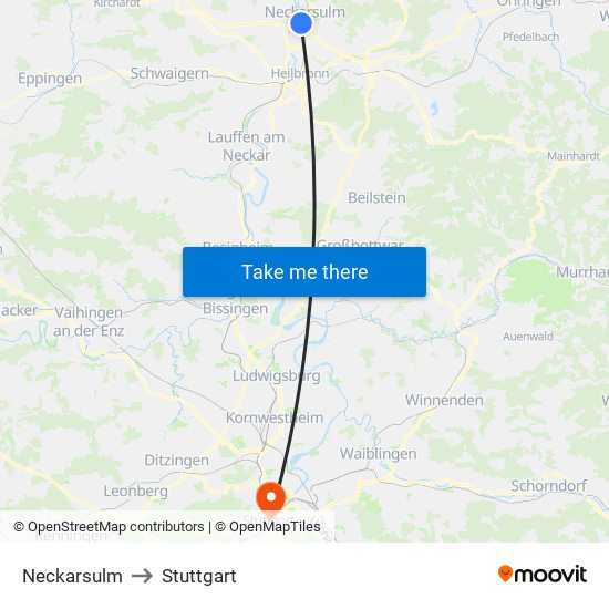 Neckarsulm to Stuttgart map