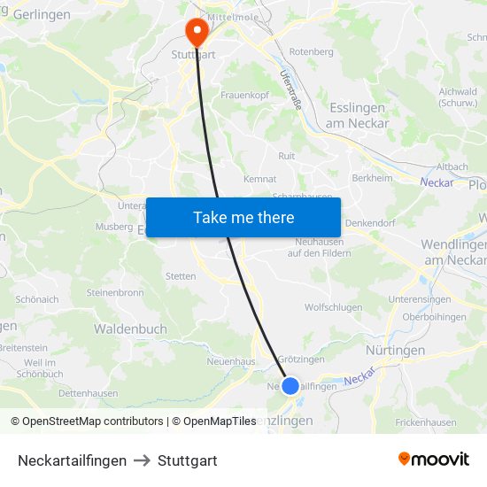 Neckartailfingen to Stuttgart map