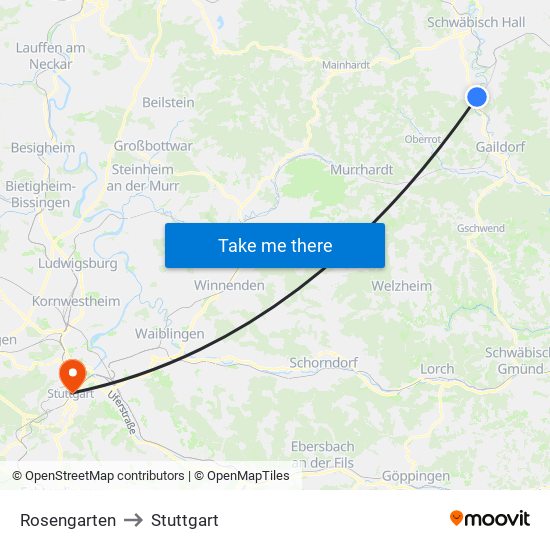 Rosengarten to Stuttgart map