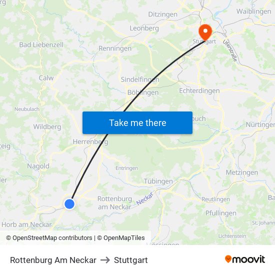 Rottenburg Am Neckar to Stuttgart map