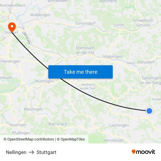 Nellingen to Stuttgart map