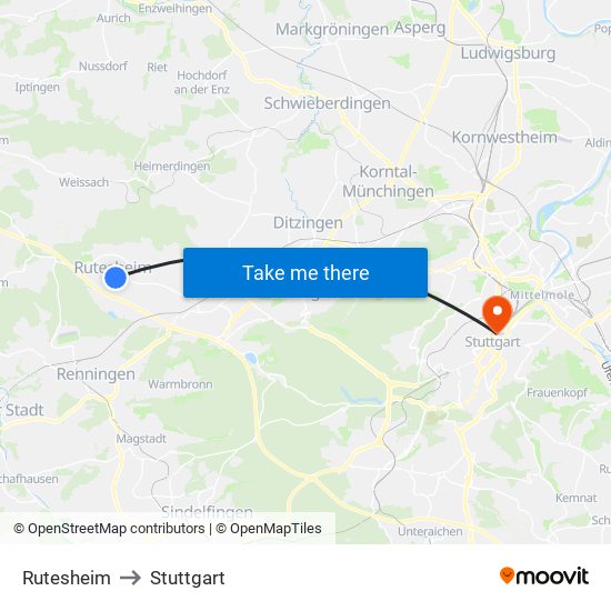 Rutesheim to Stuttgart map