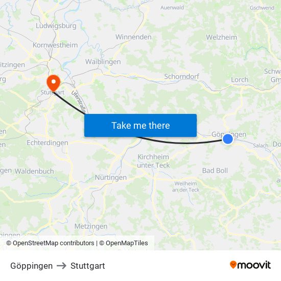 Göppingen to Stuttgart map