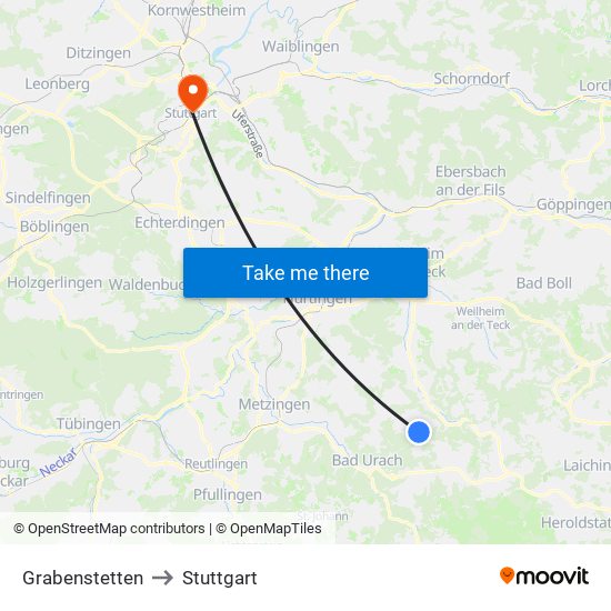 Grabenstetten to Stuttgart map