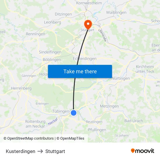 Kusterdingen to Stuttgart map