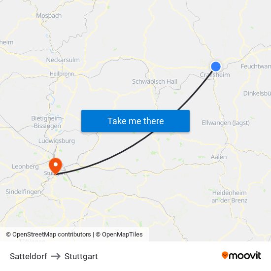 Satteldorf to Stuttgart map