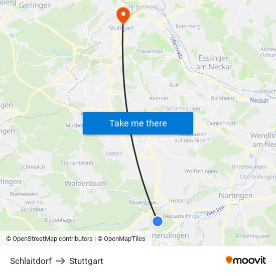 Schlaitdorf to Stuttgart map
