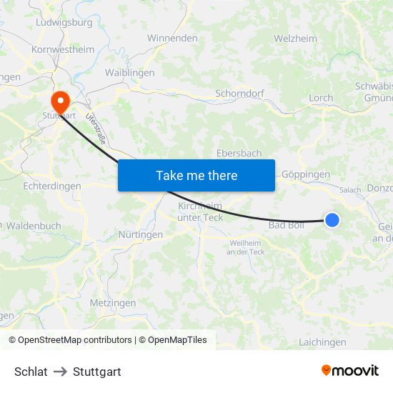 Schlat to Stuttgart map