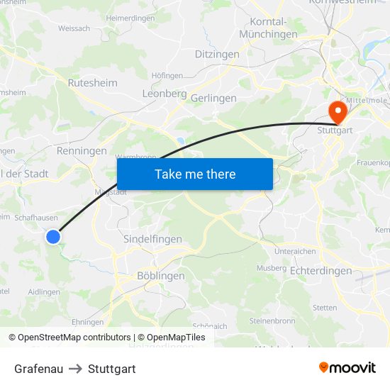 Grafenau to Stuttgart map