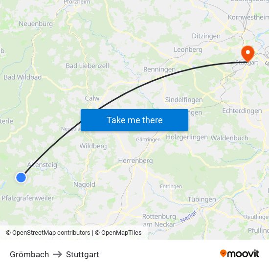 Grömbach to Stuttgart map