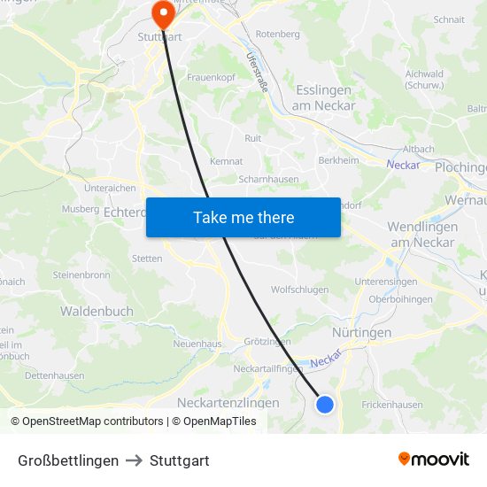 Großbettlingen to Stuttgart map