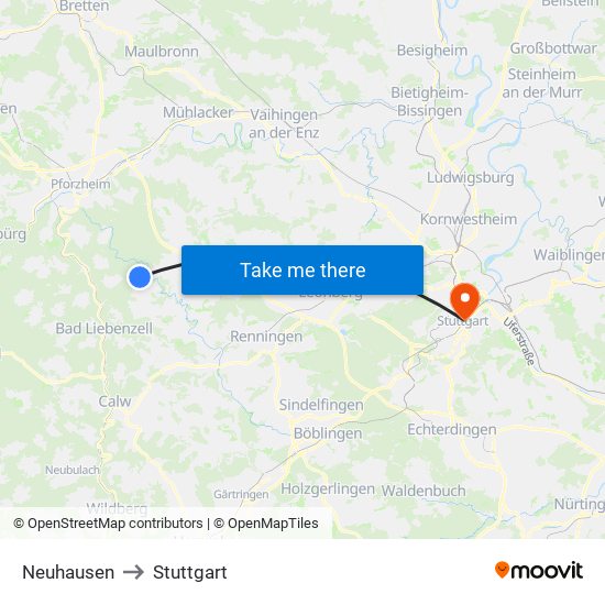 Neuhausen to Stuttgart map