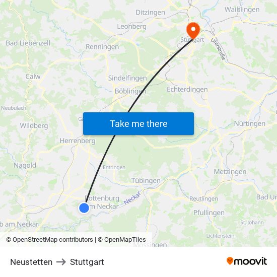 Neustetten to Stuttgart map