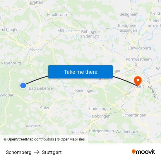 Schömberg to Stuttgart map