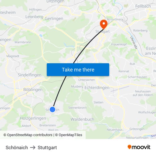 Schönaich to Stuttgart map
