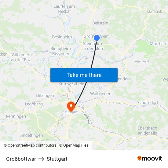 Großbottwar to Stuttgart map