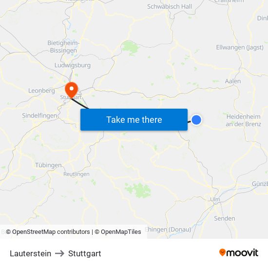 Lauterstein to Stuttgart map