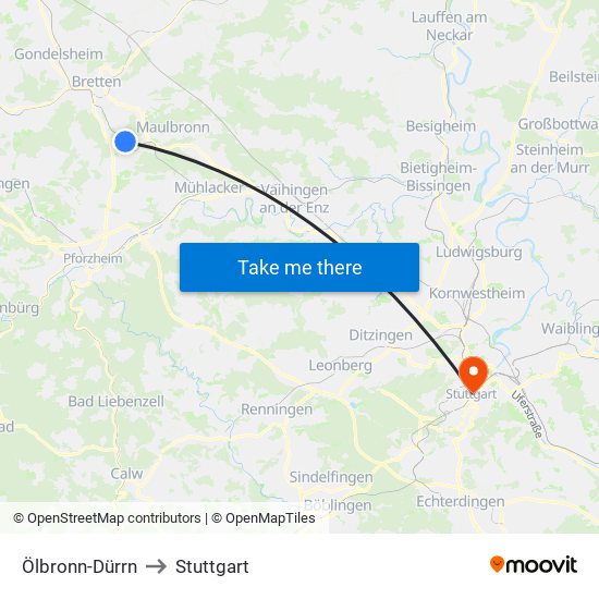 Ölbronn-Dürrn to Stuttgart map