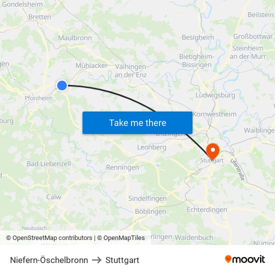 Niefern-Öschelbronn to Stuttgart map