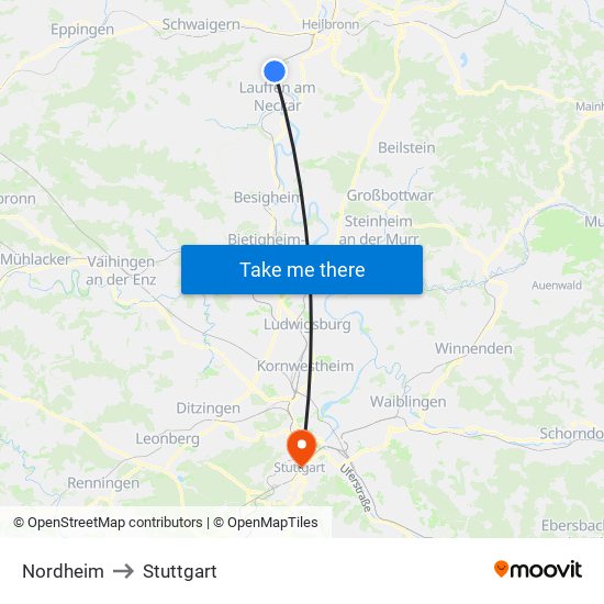 Nordheim to Stuttgart map