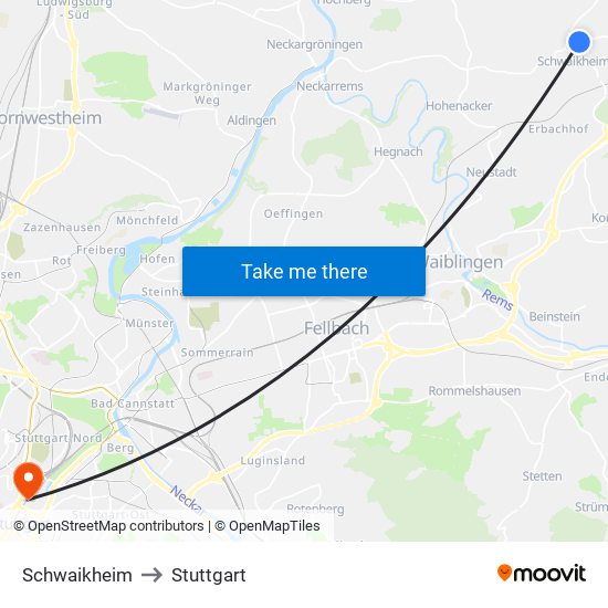 Schwaikheim to Stuttgart map