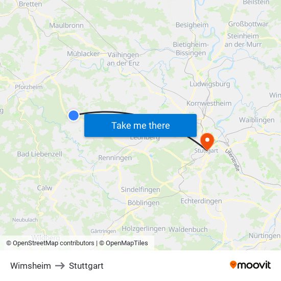 Wimsheim to Stuttgart map
