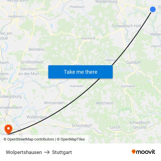Wolpertshausen to Stuttgart map