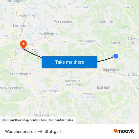 Wäschenbeuren to Stuttgart map