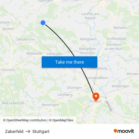 Zaberfeld to Stuttgart map