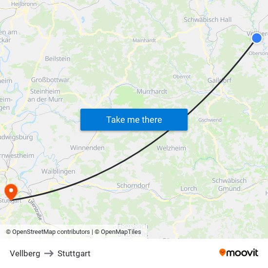Vellberg to Stuttgart map
