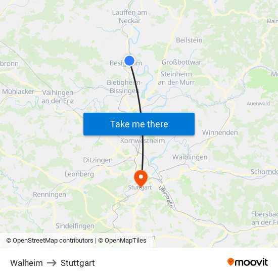 Walheim to Stuttgart map
