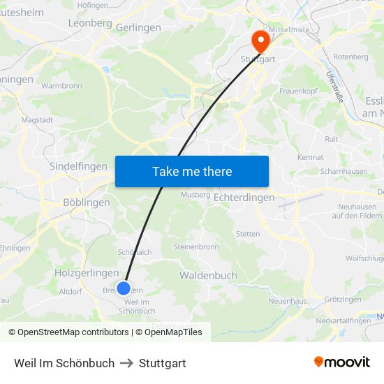 Weil Im Schönbuch to Stuttgart map