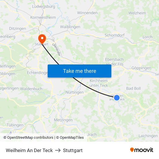 Weilheim An Der Teck to Stuttgart map