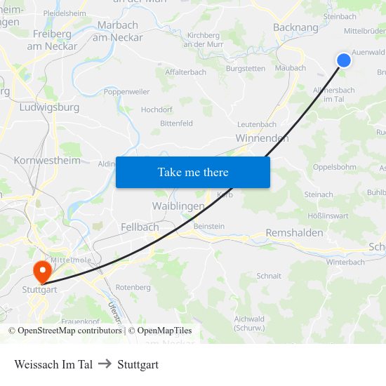 Weissach Im Tal to Stuttgart map