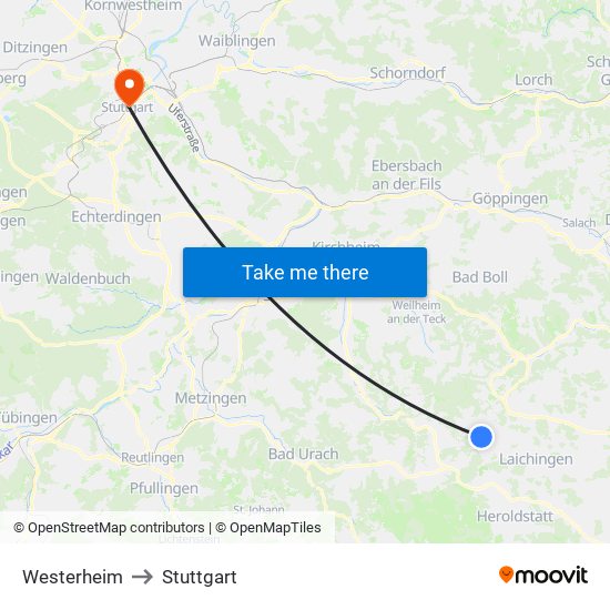 Westerheim to Stuttgart map