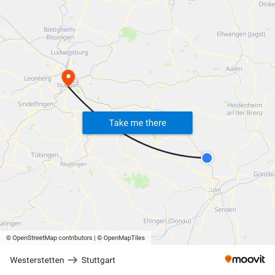 Westerstetten to Stuttgart map