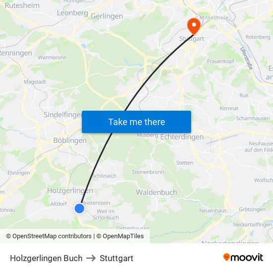 Holzgerlingen Buch to Stuttgart map